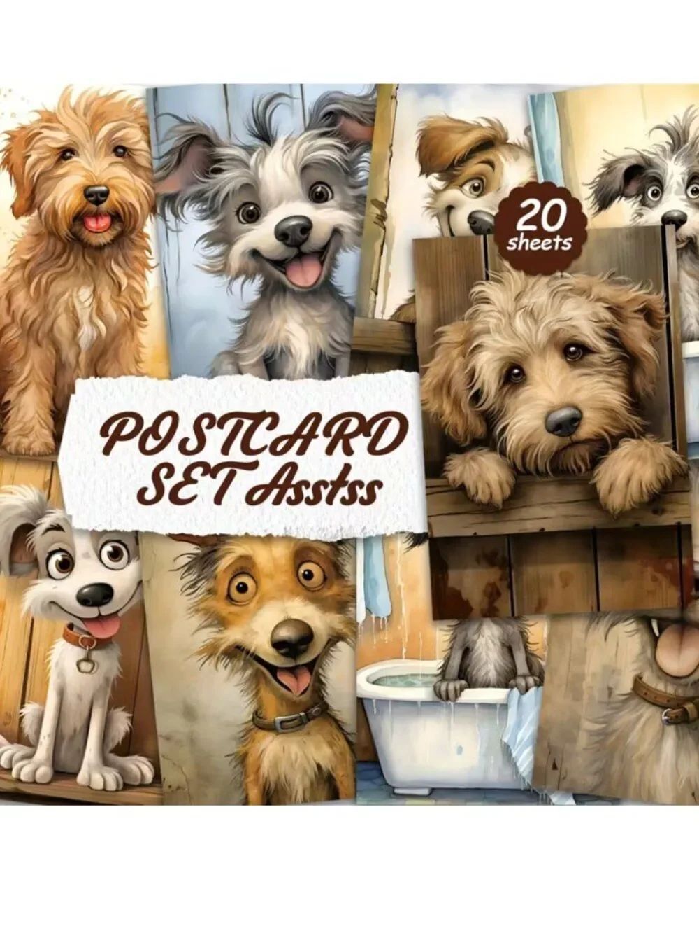 NWT Cartoon Dog Postcard Assortment Set 20 Pack Cute Puppy Stationery Crafts